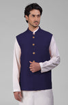 Ink Blue Pure Raw Silk Waistcoat Bandi Jacket