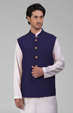 Ink Blue Pure Raw Silk Waistcoat Bandi Jacket