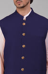 Ink Blue Pure Raw Silk Waistcoat Bandi Jacket