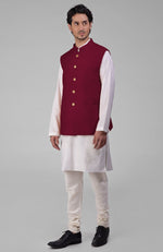 Maroon Pure Raw Silk Waistcoat Bandi Jacket