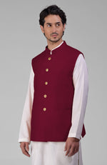 Maroon Pure Raw Silk Waistcoat Bandi Jacket