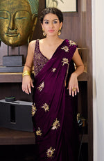 Royal Blue Starburst Beads & Sequin Hand Embroidered Saree with Blouse