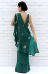 Emerald Starburst Beads & Sequin Hand Embroidered Saree with Blouse