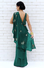 Emerald Starburst Beads & Sequin Hand Embroidered Saree with Blouse