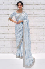 Powder Blue Zardozi Hand Embroidered Pure Silk Saree