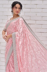 Pink Blossom Zardozi Hand Embroidered Pure Silk Saree