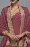 China Rose Kashmiri Tilla Aari Embroidered Saree & Pashmina Shawl Set