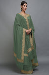 Dark Jade Kashmiri Tilla Aari Embroidered Saree & Pashmina Shawl Set