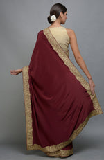 Maroon Kashmiri Tilla Aari Embroidered Saree & Pashmina Shawl Set