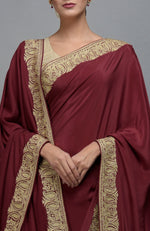 Maroon Kashmiri Tilla Aari Embroidered Saree & Pashmina Shawl Set