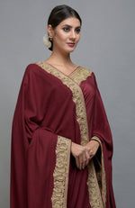 Maroon Kashmiri Tilla Aari Embroidered Saree & Pashmina Shawl Set