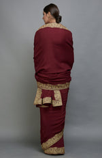 Maroon Kashmiri Tilla Aari Embroidered Saree & Pashmina Shawl Set