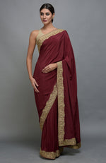 Maroon Kashmiri Tilla Aari Embroidered Saree & Pashmina Shawl Set