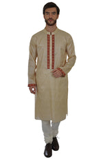 Beige Paisley Embroidered Pure Kosa Silk Kurta