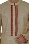 Beige Paisley Embroidered Pure Kosa Silk Kurta