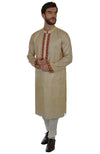 Beige Paisley Embroidered Pure Kosa Silk Kurta