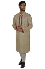 Beige Paisley Embroidered Pure Kosa Silk Kurta
