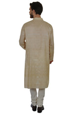 Beige Paisley Embroidered Pure Kosa Silk Kurta