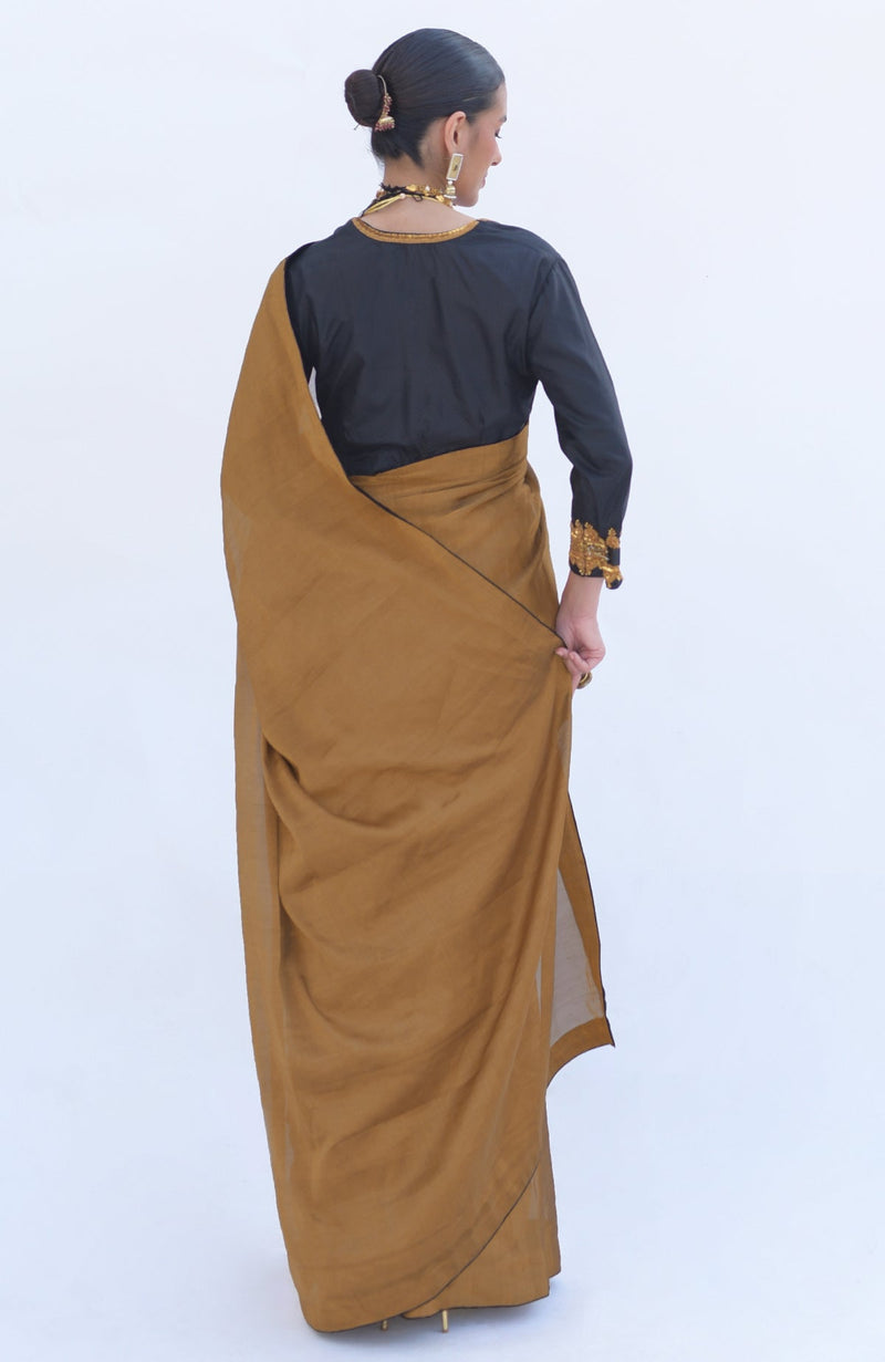 Gold Pure Tissue Saree & Zardozi Embroidered Blouse