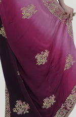 Wine-Pink Ombre  Kashidakari Embroidered Saree Set