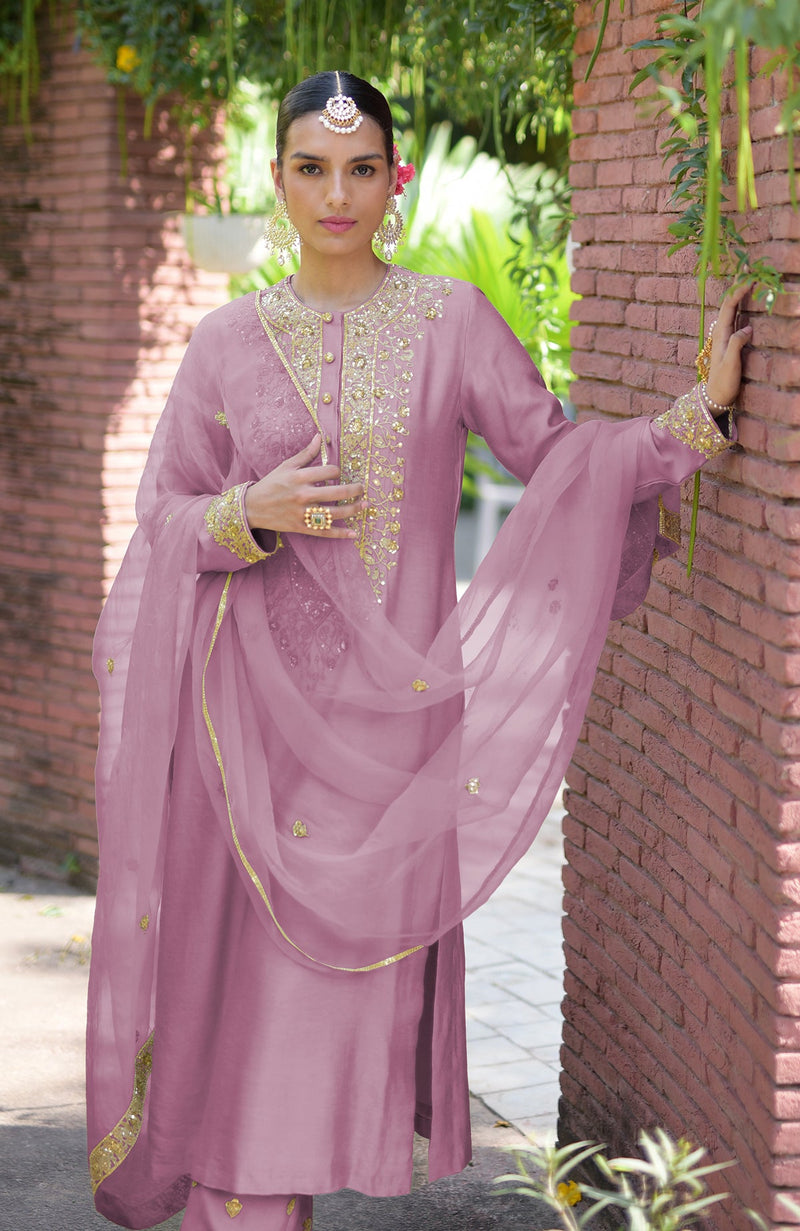 Mauve Marori Beads & Sequin Hand Embroidered Kurta Set