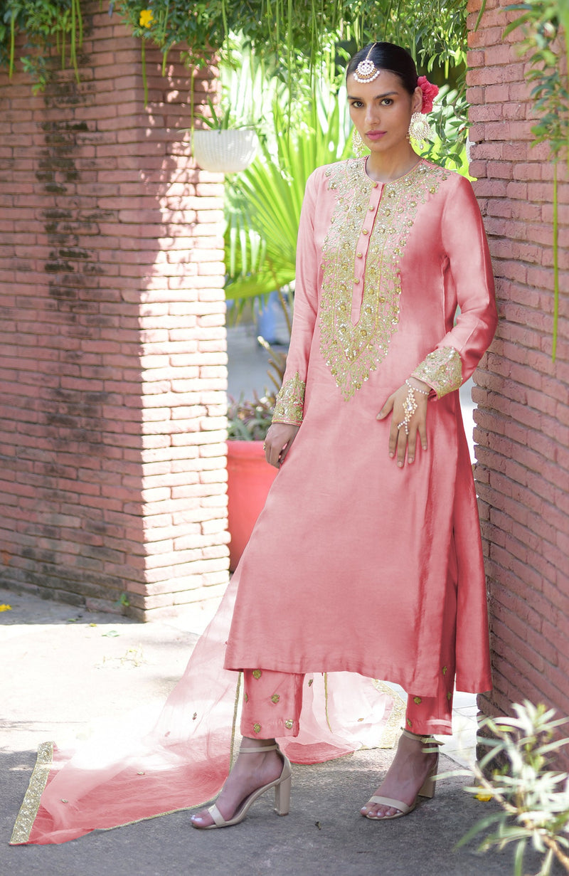 Pista Green Marori Beads & Sequin Hand Embroidered Kurta Set