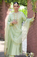 Pista Green Marori Beads & Sequin Hand Embroidered Kurta Set