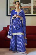 Royal Blue Leheriya Handcrafted Tie Dye & Kashmiri Tilla Sharara Set