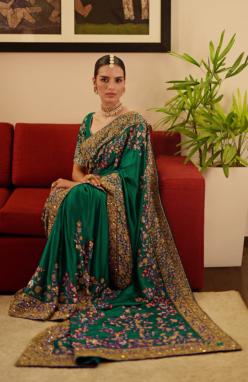 Panna Marodi & Resham Hand Embroidered Saree