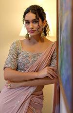 Metal Chakra Nude Hand Embroidered Pre-Draped Saree