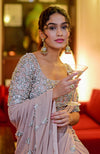 Metal Chakra Nude Hand Embroidered Pre-Draped Saree