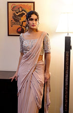 Metal Chakra Nude Hand Embroidered Pre-Draped Saree