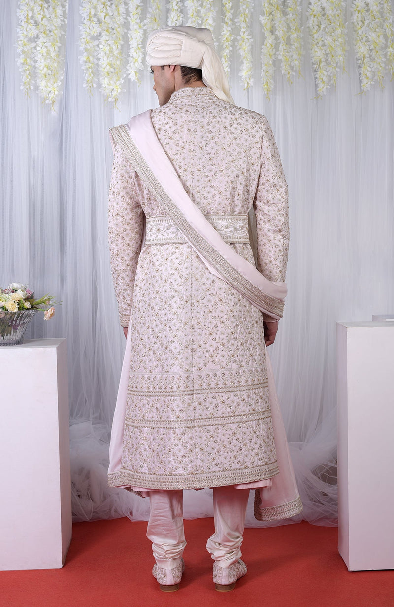 Unending Love Barely Pink Zardozi Sherwani Set