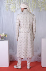 A Love Song Ivory Geometric Floral Embroidered Sherwani Set