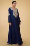 Navy Blue Paisley Embroidered Kaftan