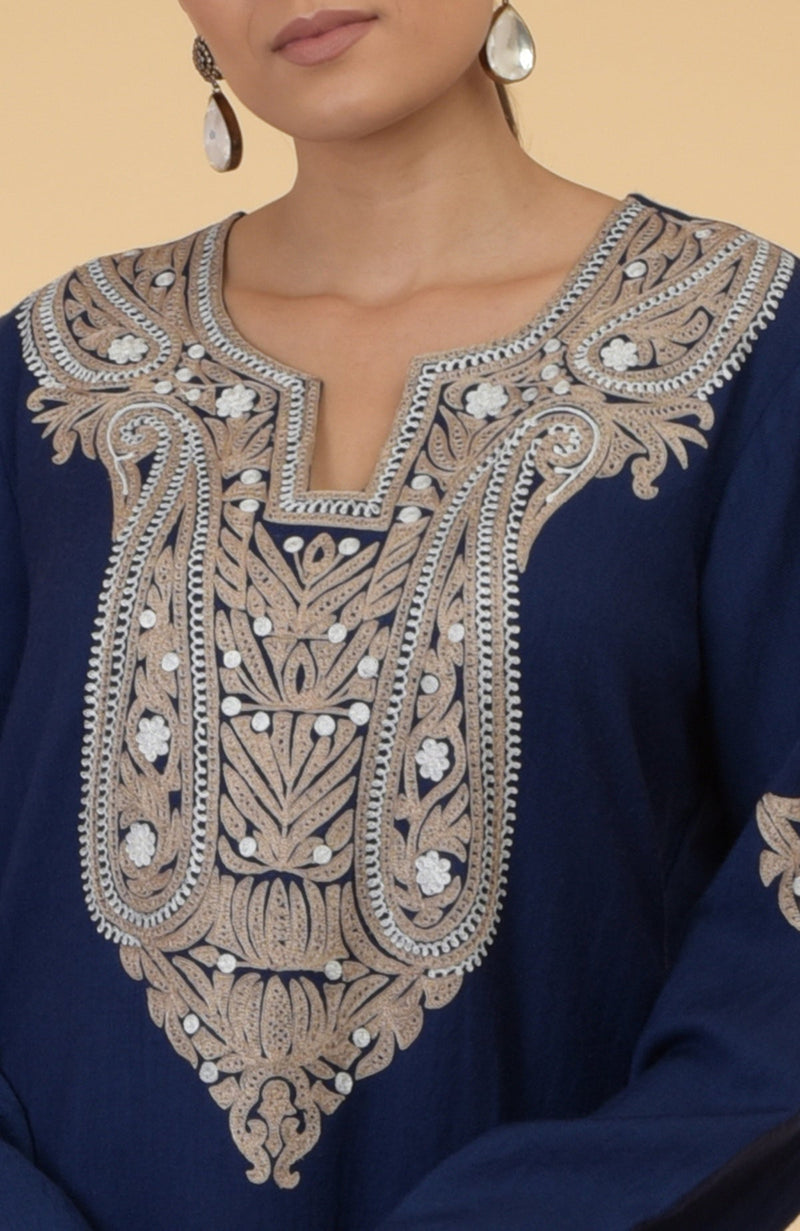 Navy Blue Paisley Embroidered Kaftan