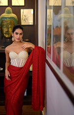 Divinity White Hand Embroidered Corset Saree Set