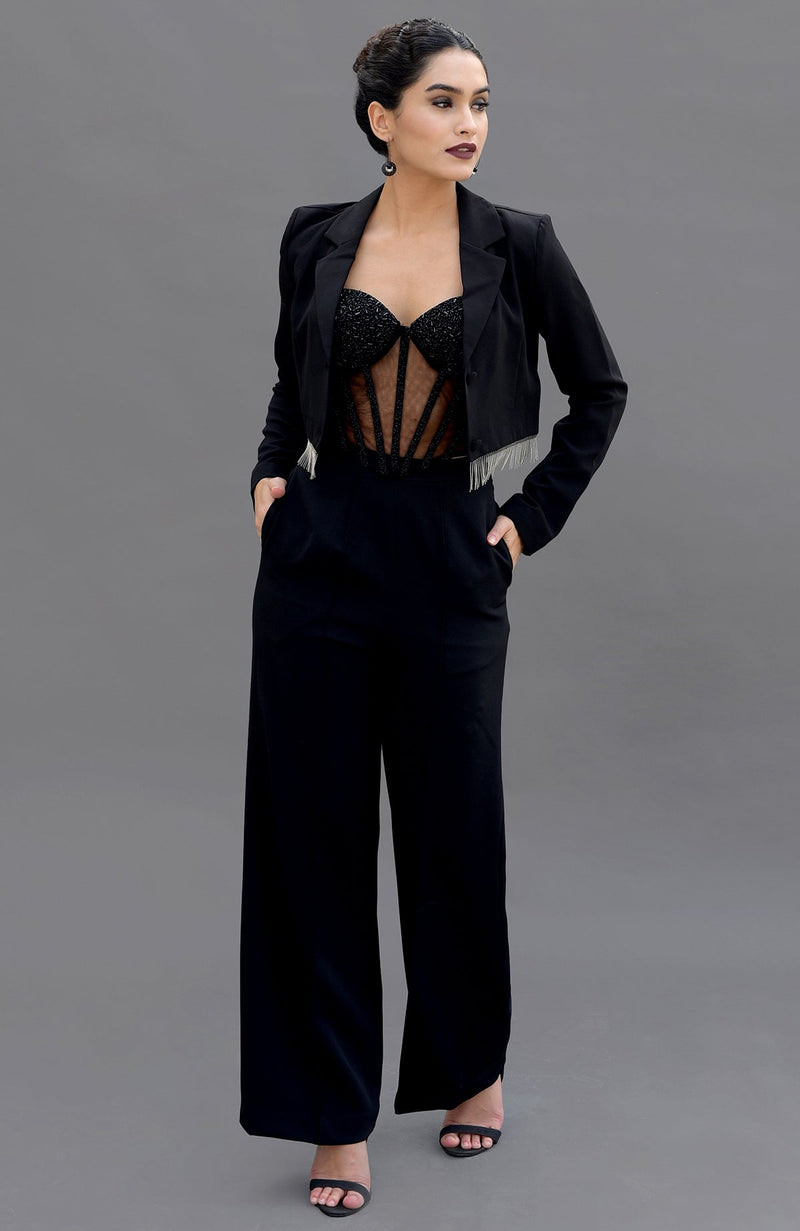 Elysian Black Hand Embroidered Corset and Pants Set