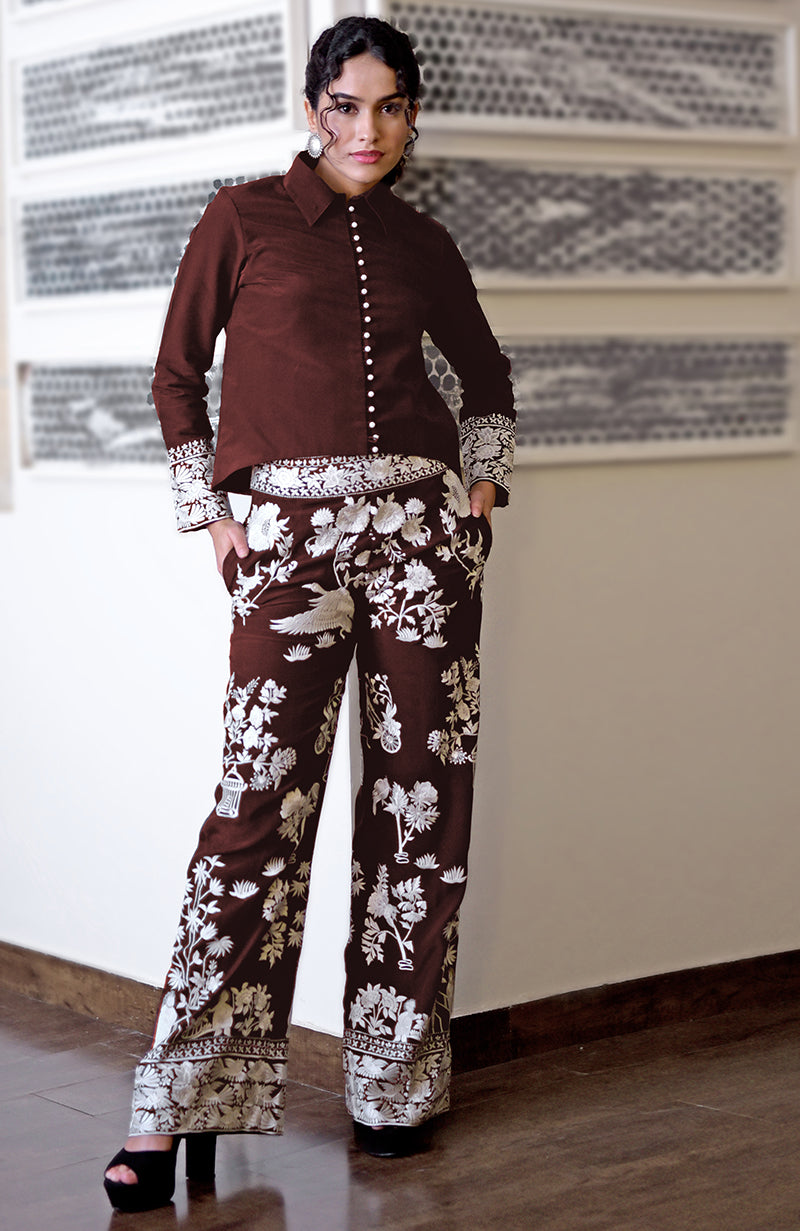 Marsala Parsi Gara Embroidered Co-Ord Set