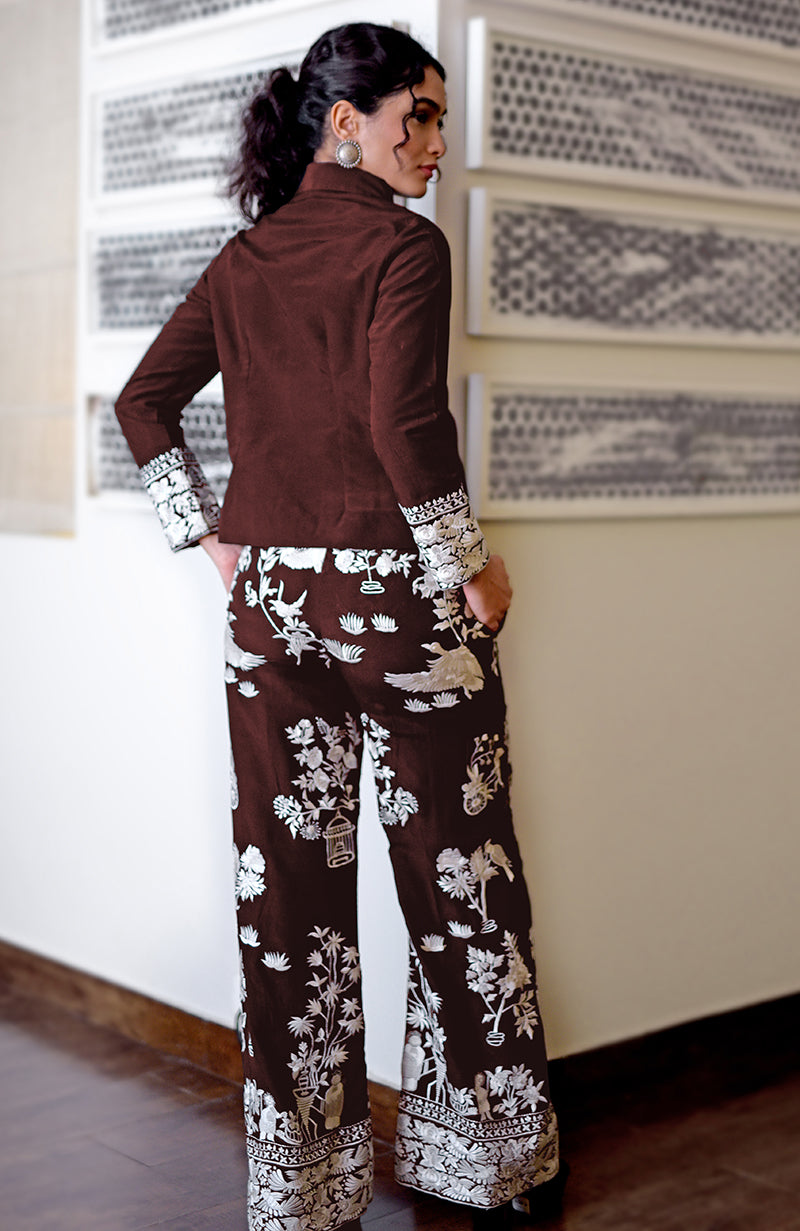 Marsala Parsi Gara Embroidered Co-Ord Set