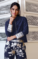 Navy Blue Parsi Gara Embroidered Co-Ord Set