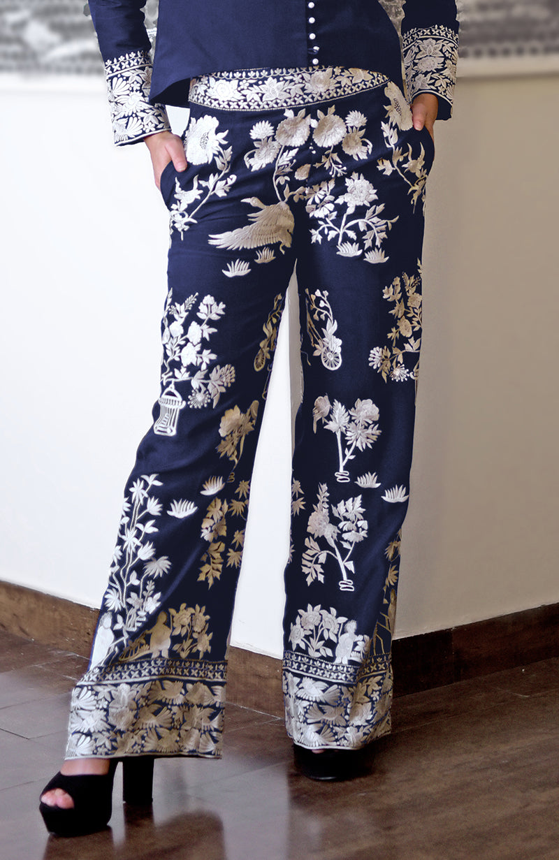 Navy Blue Parsi Gara Embroidered Co-Ord Set