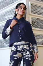 Navy Blue Parsi Gara Embroidered Co-Ord Set