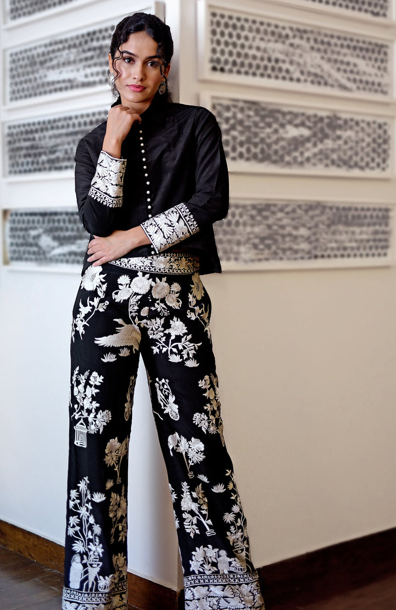 Navy Blue Parsi Gara Embroidered Co-Ord Set