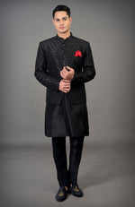 Black Chikankari Embellished Bandhgala Jacket Set