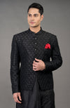 Black Chikankari Embellished Bandhgala Jacket Set