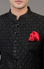 Black Chikankari Embellished Bandhgala Jacket Set