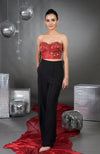 Madonna Pure Satin Floral Hand Embroidered Corset with Pants