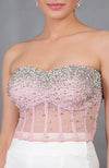 Amor Pink Hand Embroidered Corset with Pants