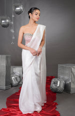 Amor Hand Embroidered Corset with Silver Light Saree